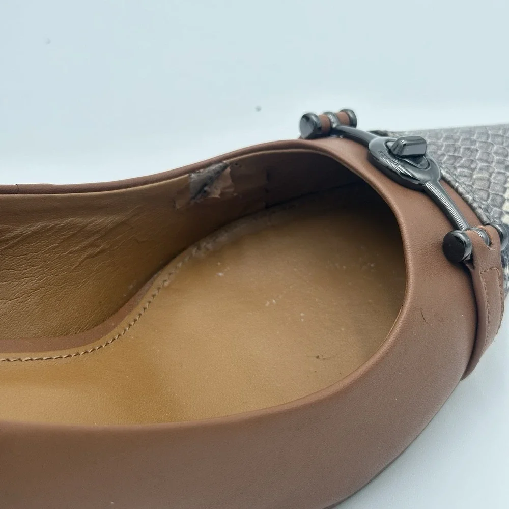 Coach Lauri Leather Pumps 7.5B Caramel Tan Snake Cap Toe Turnlock Accents - Picture 12 of 15